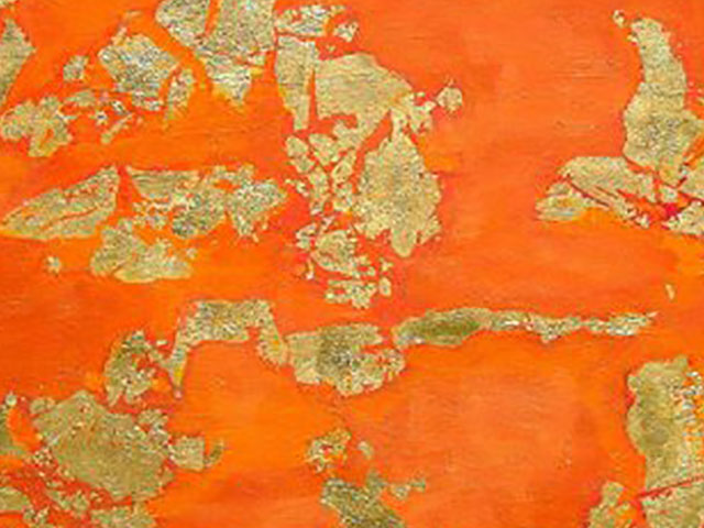 Abstract painting by Rima Kunst in orange and gold